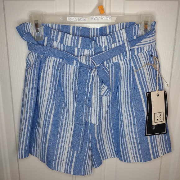 🌹2 for $25 HAVE STRIPED BELTED PAPERBAG WAIST SHORTS - Picture 2 of 12